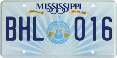 MS license plate BHL016
