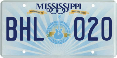 MS license plate BHL020