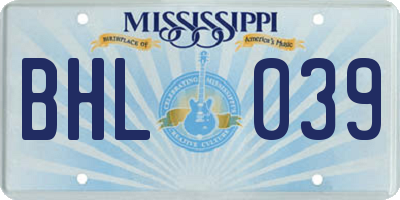 MS license plate BHL039