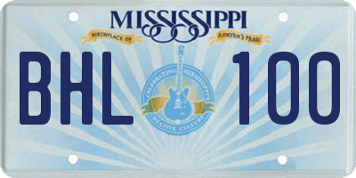 MS license plate BHL100