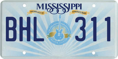 MS license plate BHL311