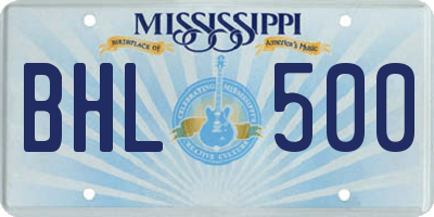 MS license plate BHL500