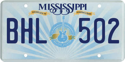 MS license plate BHL502
