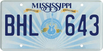 MS license plate BHL643
