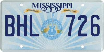 MS license plate BHL726