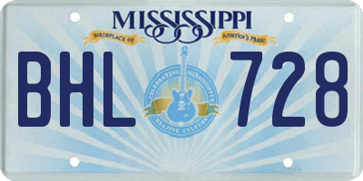 MS license plate BHL728