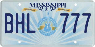 MS license plate BHL777