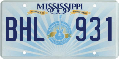 MS license plate BHL931