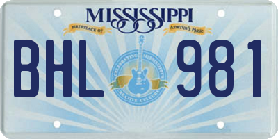 MS license plate BHL981