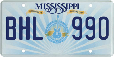 MS license plate BHL990