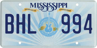 MS license plate BHL994