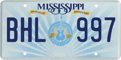 MS license plate BHL997