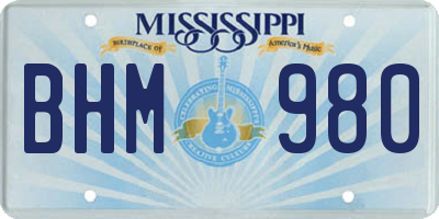 MS license plate BHM980