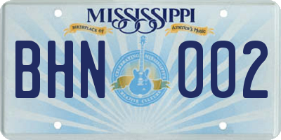 MS license plate BHN002