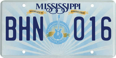MS license plate BHN016