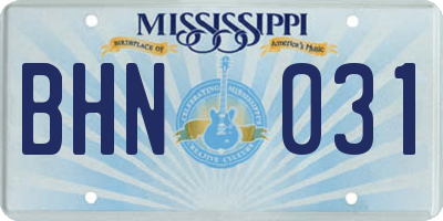 MS license plate BHN031
