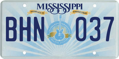 MS license plate BHN037
