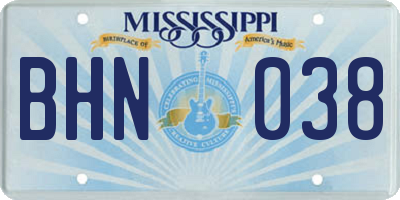 MS license plate BHN038