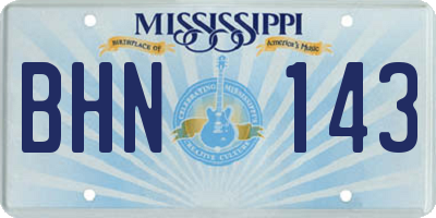 MS license plate BHN143