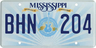 MS license plate BHN204