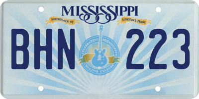 MS license plate BHN223