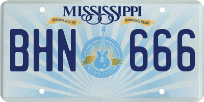 MS license plate BHN666