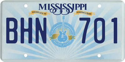 MS license plate BHN701