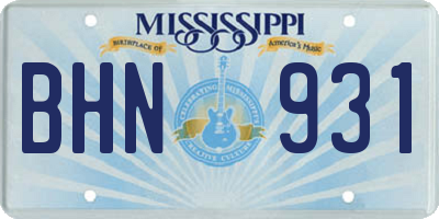 MS license plate BHN931