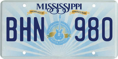 MS license plate BHN980