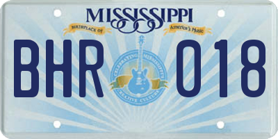 MS license plate BHR018