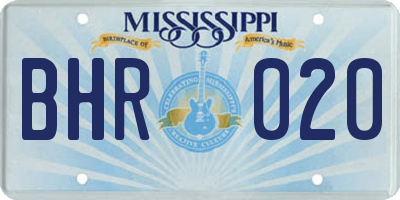 MS license plate BHR020