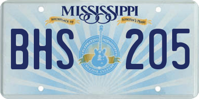 MS license plate BHS205