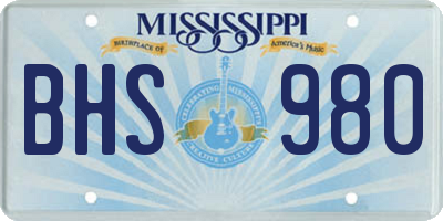 MS license plate BHS980