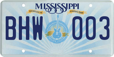 MS license plate BHW003