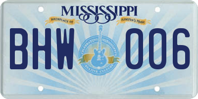 MS license plate BHW006