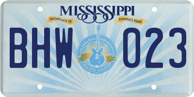 MS license plate BHW023