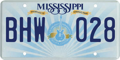 MS license plate BHW028