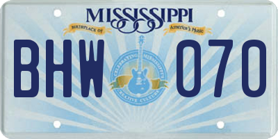 MS license plate BHW070