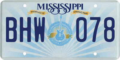 MS license plate BHW078