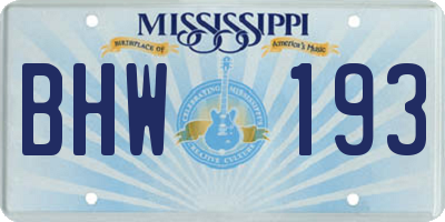 MS license plate BHW193