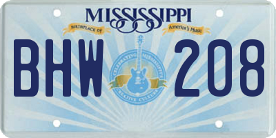 MS license plate BHW208