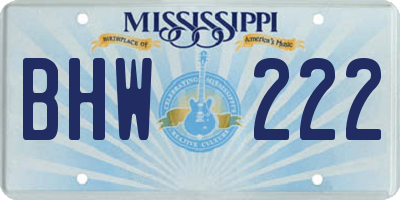 MS license plate BHW222