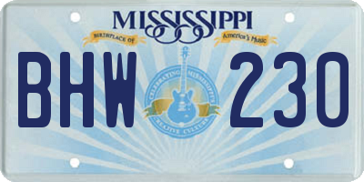 MS license plate BHW230