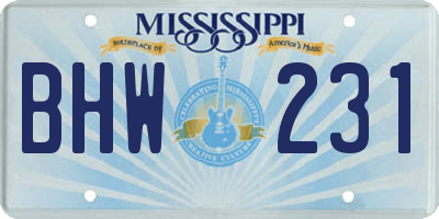 MS license plate BHW231