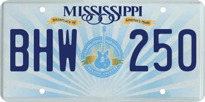 MS license plate BHW250