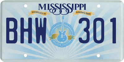 MS license plate BHW301