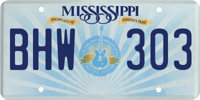 MS license plate BHW303
