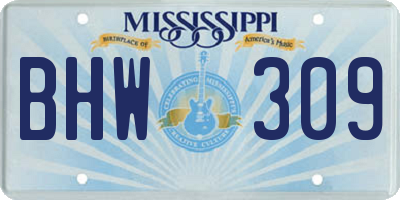 MS license plate BHW309