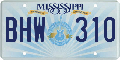MS license plate BHW310