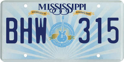 MS license plate BHW315